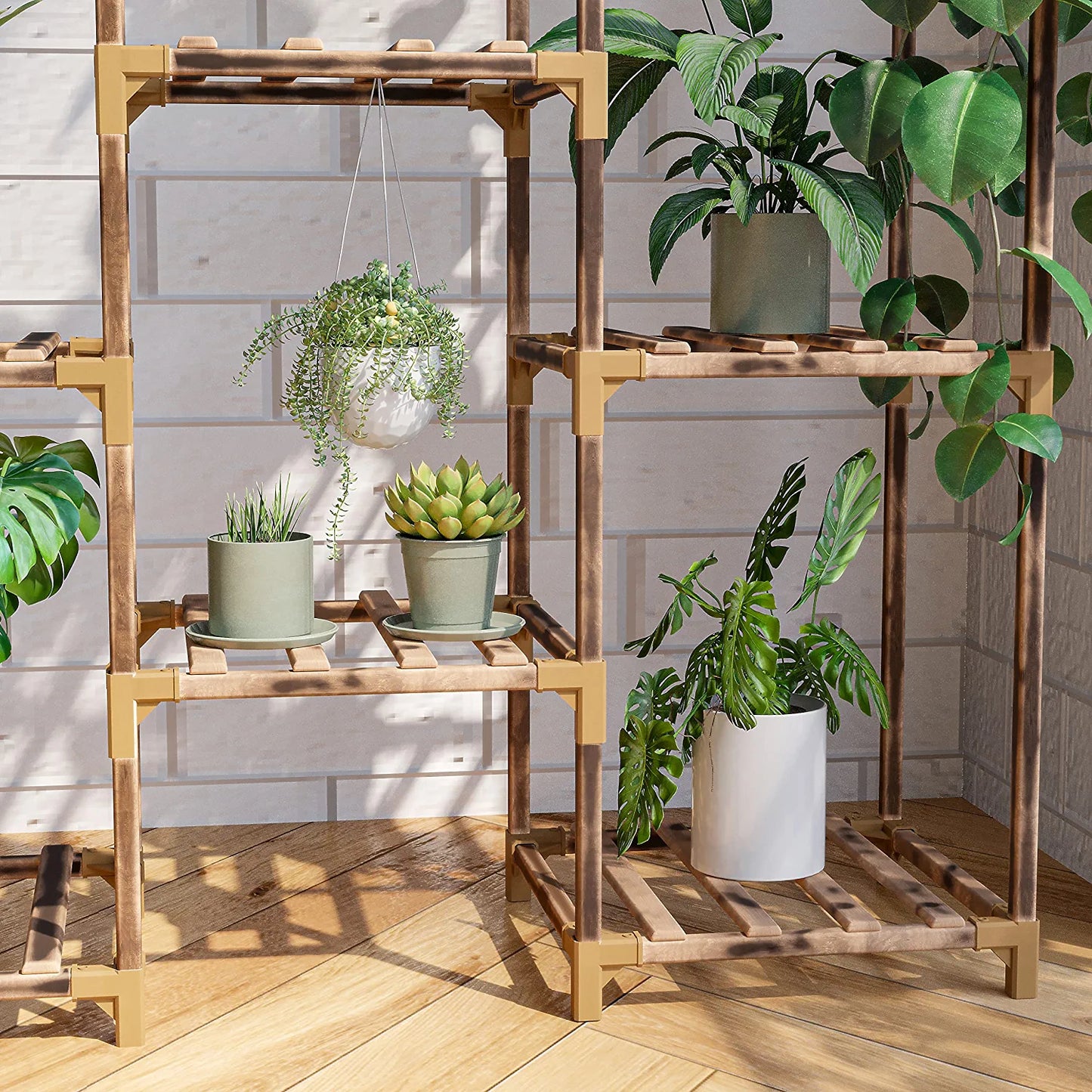 Plant Stand Indoor, Outdoor Wood Plant Stands for Multiple Plants, Tiered Plant Shelf Table Plant Pot Stand for Living Room, Patio, Balcony