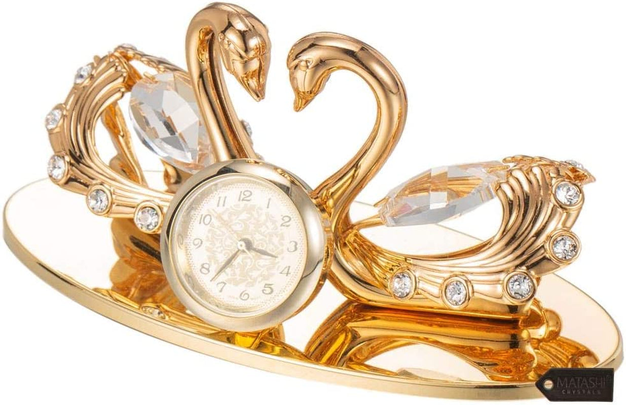 24K Gold Plated Loving Swans Figurine Clock Table Top Ornament for Home Office Desk Bedroom Decor Gift for Valentine'S Day Birthday Mother'S Day Anniversary Christmas Housewarming Present