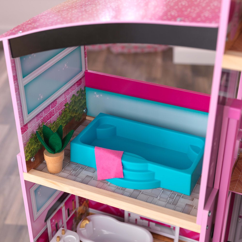 Shimmer Mansion Wooden Dollhouse, over 4 Feet Tall, Lights & Sounds and 30 Pieces
