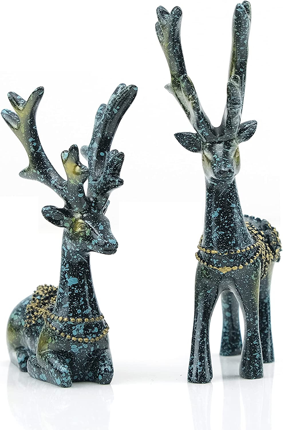 2PCS Reindeer Figurines,Nordic Modern Style Resin Sitting and Standing Deer Statue Decorations for Office Bedroom Family Living Room (Blue)