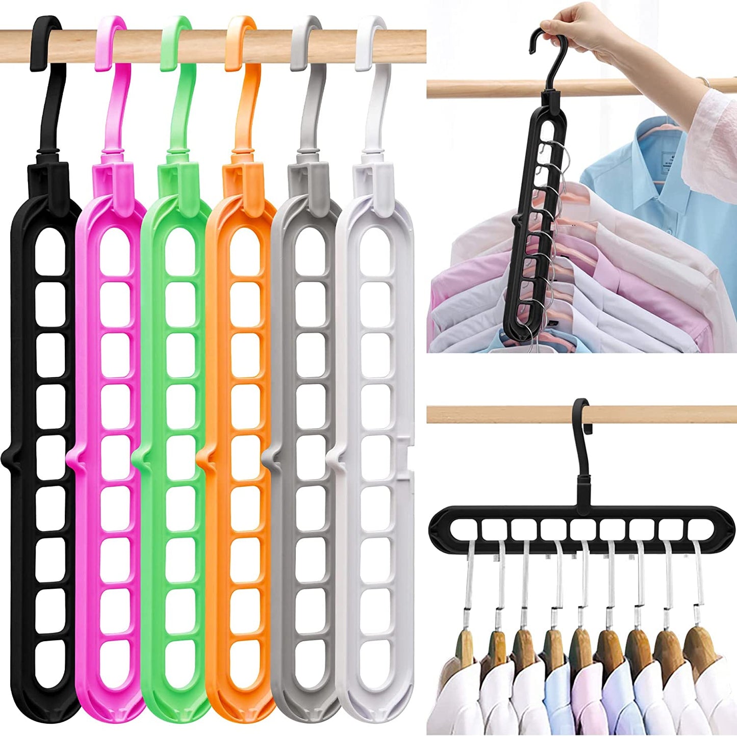 Closet Organizers and Storage,6 Pack Sturdy Closet Organizer Hangers,College Dorm Room Essentials,Closet Storage,Closet Organization,Magic Space Saving Hanger with 9-Holes for Wardrobe Heavy Clothes