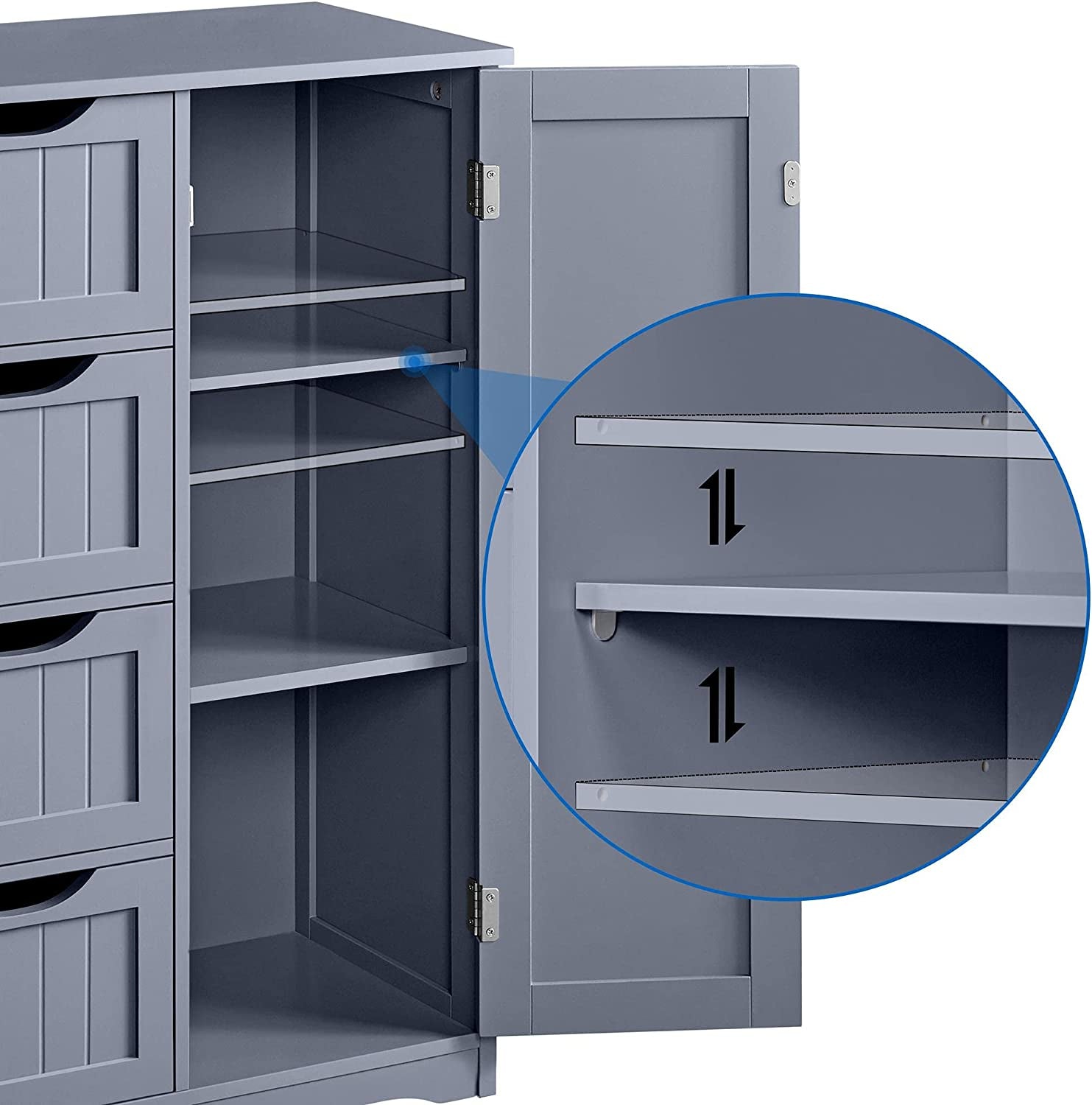 Bathroom Floor Cabinet, Freestanding Storage Oragnizer Unit Kitchen Cupboard W/ 4 Drawers & Adjustable Shelves, Using for Living Room/Kitchen/Bathroom, Gray