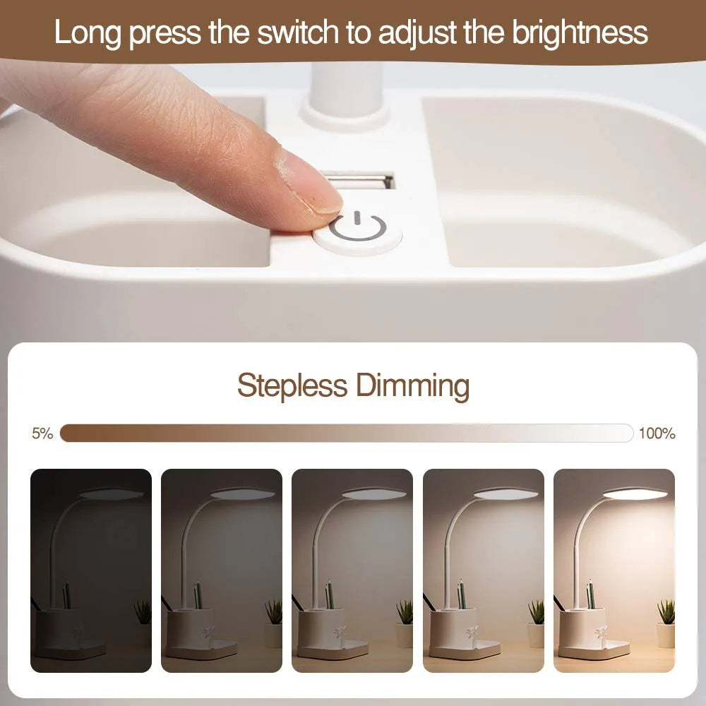 Office Lamp, 8W 3 Modes Battery Operated Lamp, White Desk Lamp for Desk, Study Lamps for Desk, Desk Lamps for Bedrooms, Dimmable Office Light, Bright Desk Lamp, USB Desk Lamp, Modern Desk Lamp