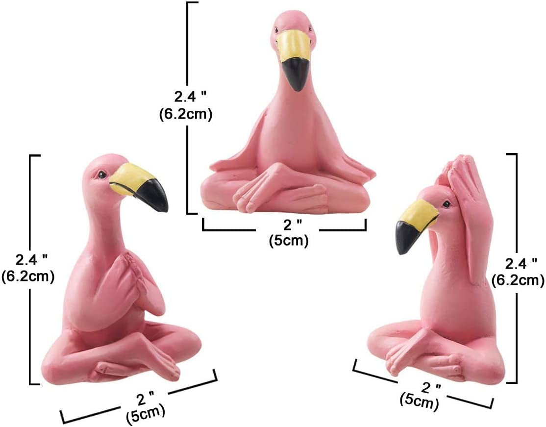Goodeco Mini Yoga Flamingo Figurine - Whimsical Kawaii Pink Flamingo Desk Decor, 2.4" Tall Set of 3 Fairy Garden Lawn Statues, Flamingo Gifts for Women/Mom/Grandma/Girls,Tiny Gifts for Christmas