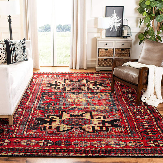 Vintage Hamadan Collection 4' X 6' Red / Multi VTH213A Oriental Traditional Persian Non-Shedding Living Room Bedroom Accent Rug