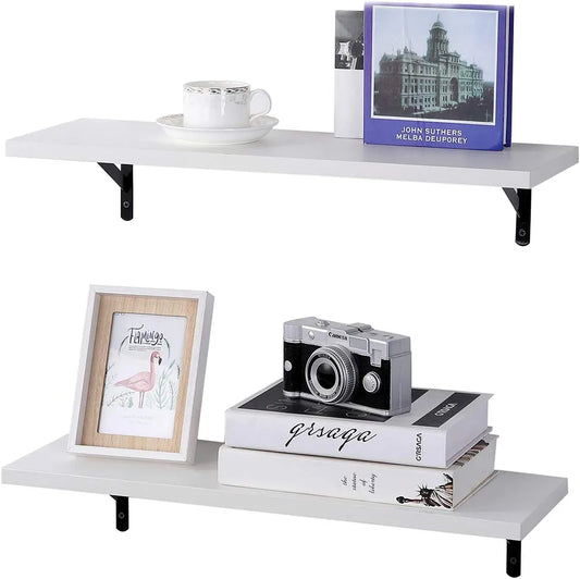 23.6 X 7.9'' Floating Shelves, Set of 2, Wall Mounted Shelves for Storage, Hanging Book Shelves with Brackets for Bedroom/Living Room/Kitchen/Office/Bathroom - White