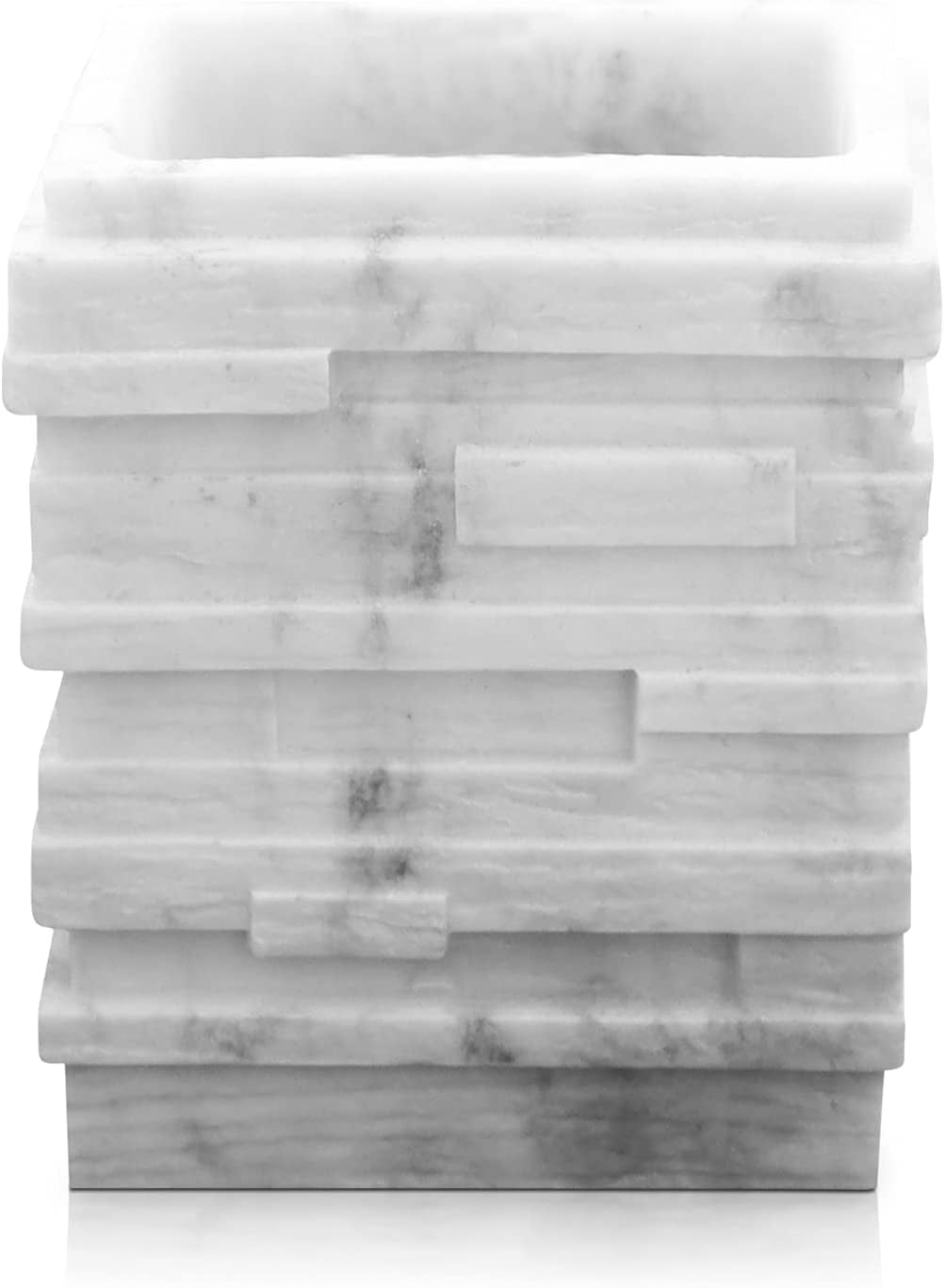 4-Piece Bathroom Accessories Set – Soap Dispenser, Toothbrush & Toothpaste Holder, Soap Dish and Tumbler – Elegant Design with Marble Effect – Durable and Sturdy Bathroom Set