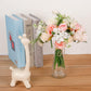 Fake Rose Flower Bouquet with Glass Vase Wedding Centerpiece Decor Artificial Rose Fake Flowers Faux Flower Arrangement for Home Office Decoration Dining Table Centerpiece Bridal Decor