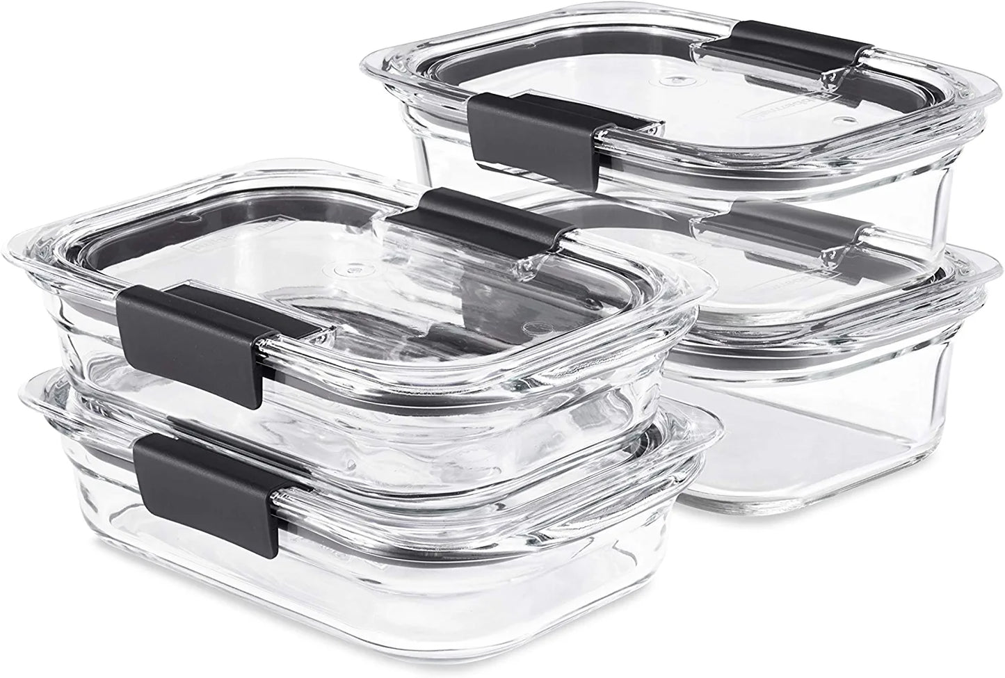 8-Piece Brilliance Glass Food Storage Containers with Lids for Lunch, Meal Prep, and Leftovers, Dishwasher and Oven Safe, Clear/Grey