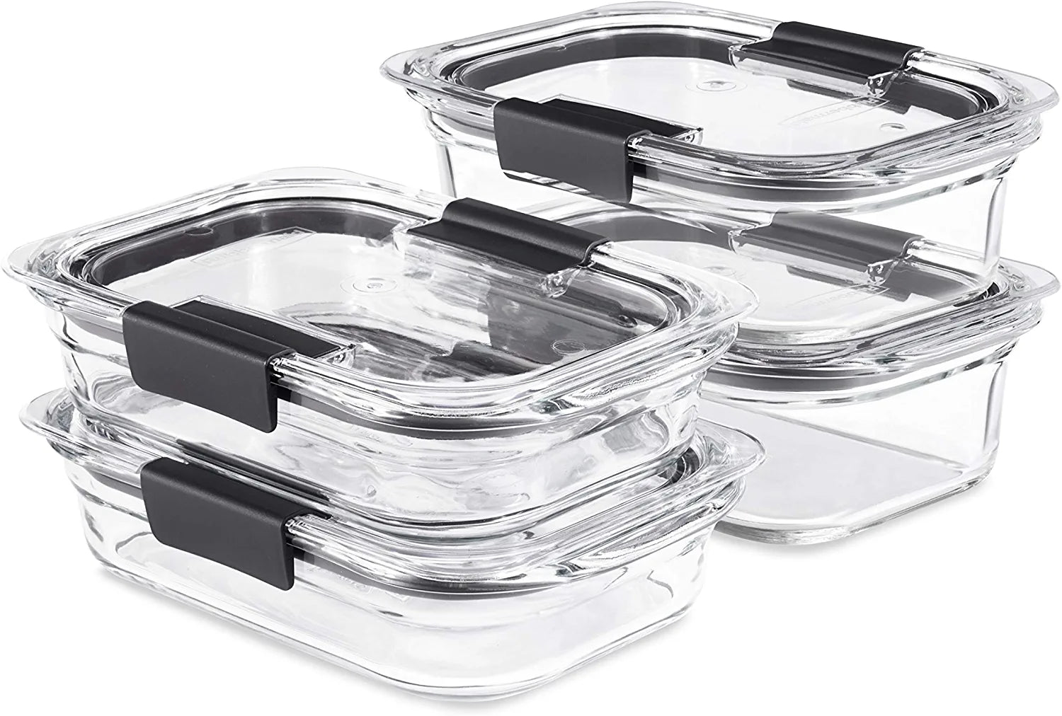 8-Piece Brilliance Glass Food Storage Containers with Lids for Lunch, Meal Prep, and Leftovers, Dishwasher and Oven Safe, Clear/Grey