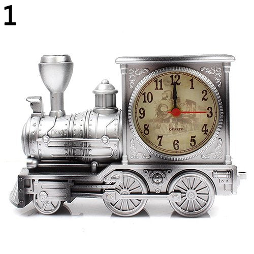 Yesbay Cartoon Locomotive Train Alarm Clock Antique Engine Design Table Desk Decor-Bronze