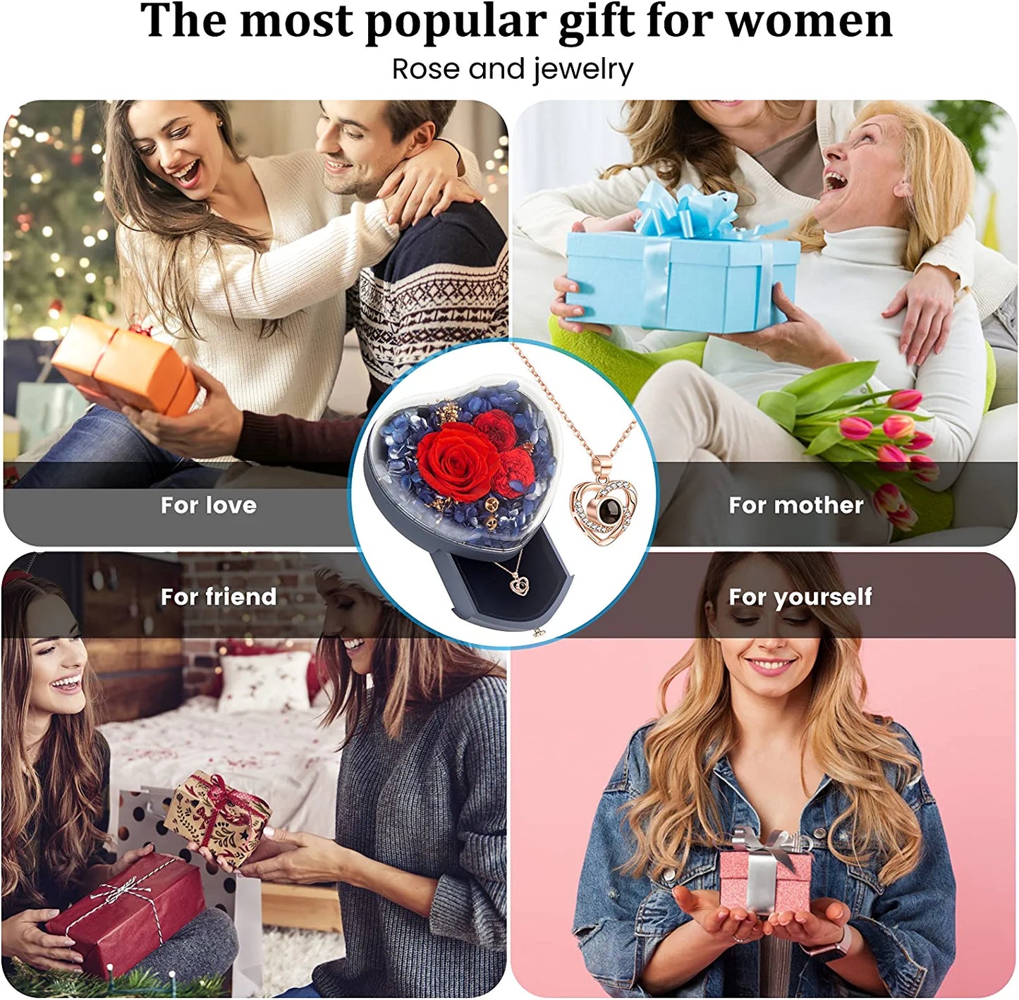 Preserved Real Rose for Girlfriend Wife Mom I Love You Necklace in 100 Languages Gifts for Women Girl Mothers Day Valentine'S Day Anniversary Christmas Birthday Gifts