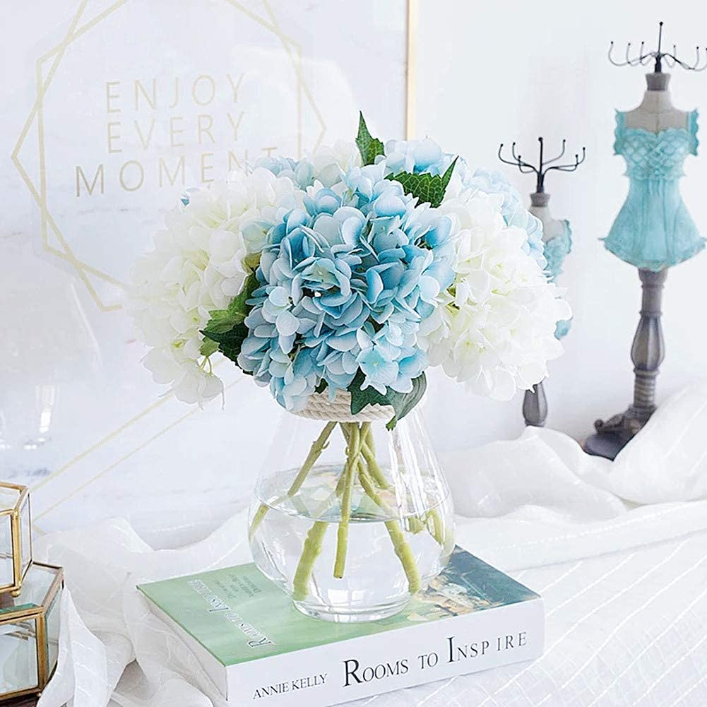 3PCS Artificial Flowers Hydrangeas Flowers Silk Bouquet for Wedding Bridal Office Home Party Decoration (All Light Blue)