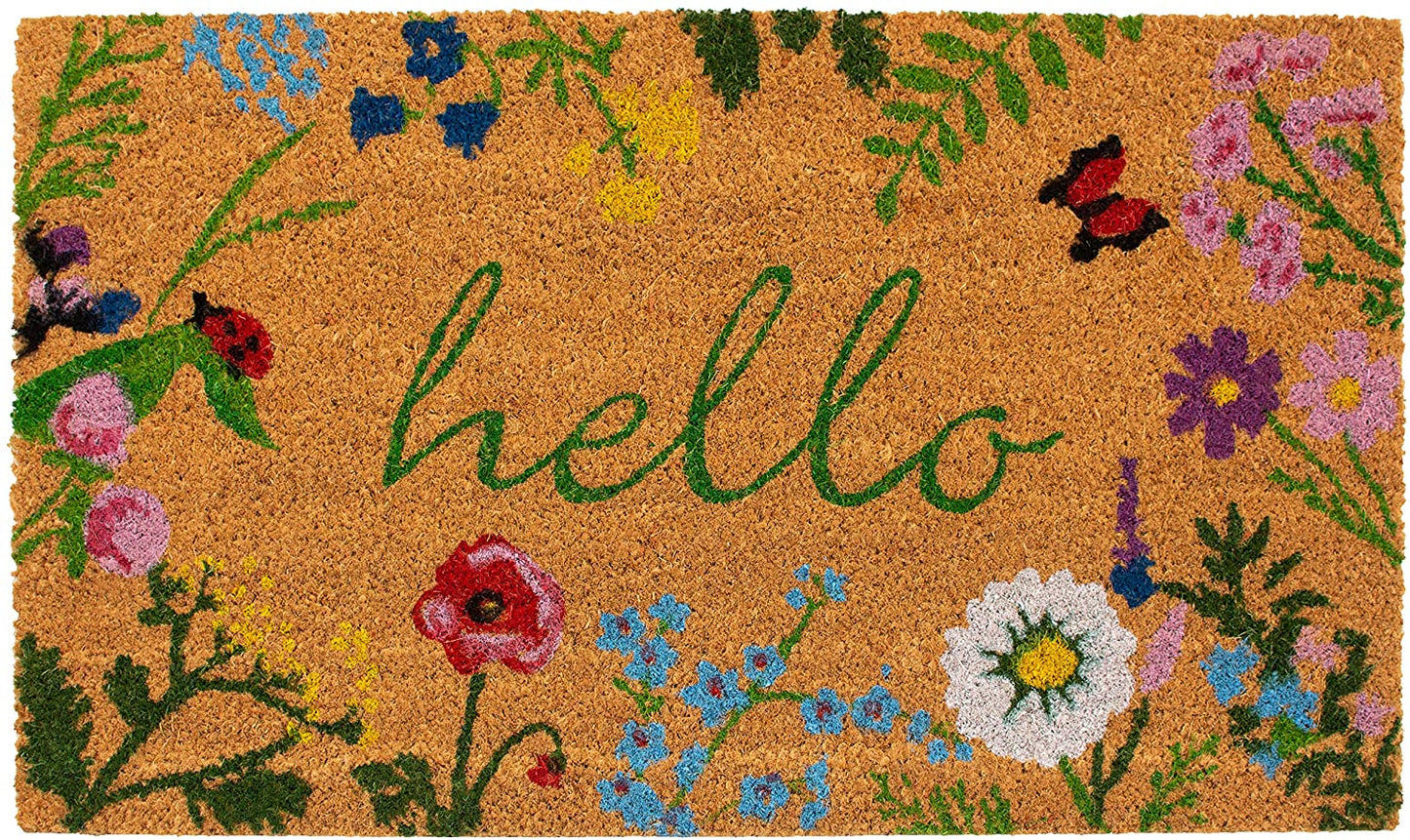 AZ105991729 Floral Hello Doormat, 17" X 29", Multicolor