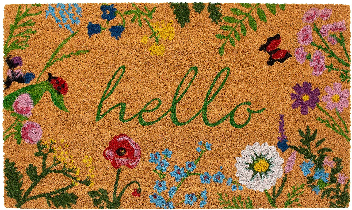 AZ105991729 Floral Hello Doormat, 17" X 29", Multicolor