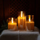 Gold Glass Battery Operated Candles with Remote, Flameless LED Candle Gift Set, Warm White Light, Batteries Included - Set of 3