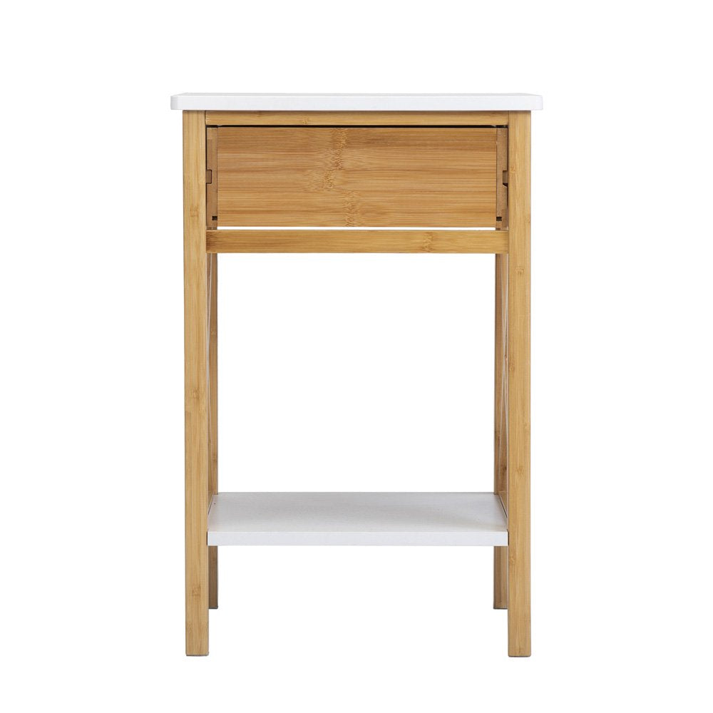 Nightstand with Drawer, End Table with Storage Shelf, Modern Side Sofa Table, Accent Bedside Table with X-Shape Frame for Living Room/Bedroom, White & Natural