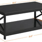 Wood 2-Tier Black Coffee Table with Storage Shelf for Living Room, X Design Accent Cocktail Table, Easy Assembly Home Furniture, 39.5 X 21.5 X 18 Inches