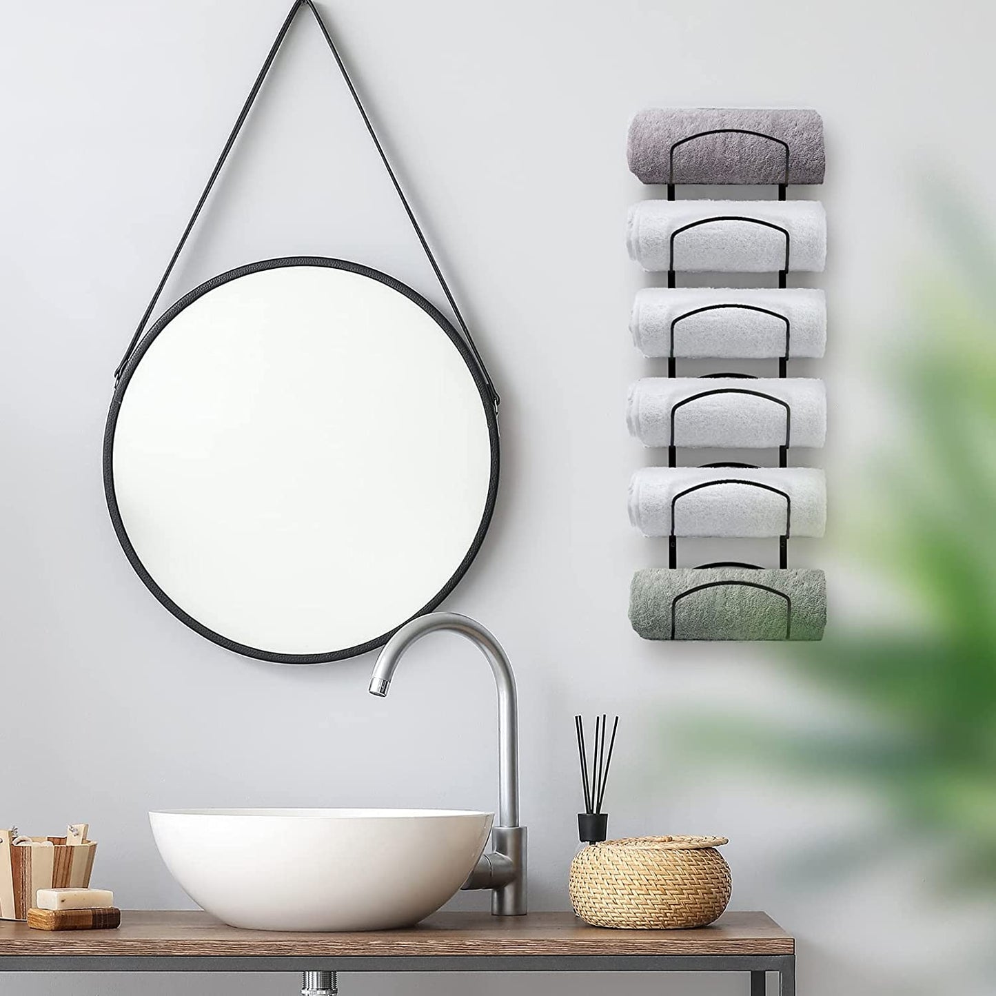 Towel Racks for Bathroom, Towel Rack Wall Mounted Bathroom Towel Holder, Towel Storage for Rolled Bath Shower Hand Towel, 3 Levels X 2Pcs (Black)