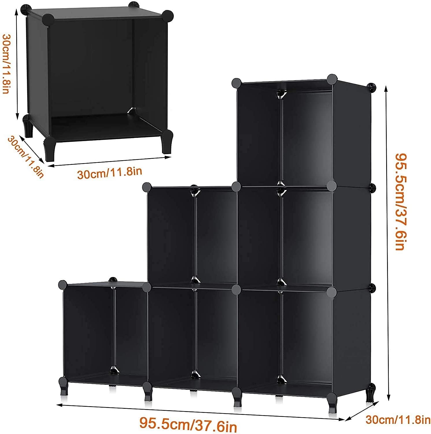 6-Cube Storage Organizer, Closet Organizer Storage Shelf Bookcase Bookshelf with Metal Hammer, Storage Cubes Organizer Cabinet for Kids, Closet, Bedroom, Bathroom, (11.8X11.8X11.8 Inch), Black