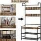 Coat Rack Shoe Bench 3-In-1 Hall Tree with Bench and Shoe Storage for Entryway Heavy Duty MDF Stand Coat Rack Industrial Accent Furniture with Metal Frame, Black (Rustic Black)