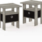 Andrey Set of 2 End Table / Side Table / Night Stand / Bedside Table with Bin Drawer, French Oak Grey