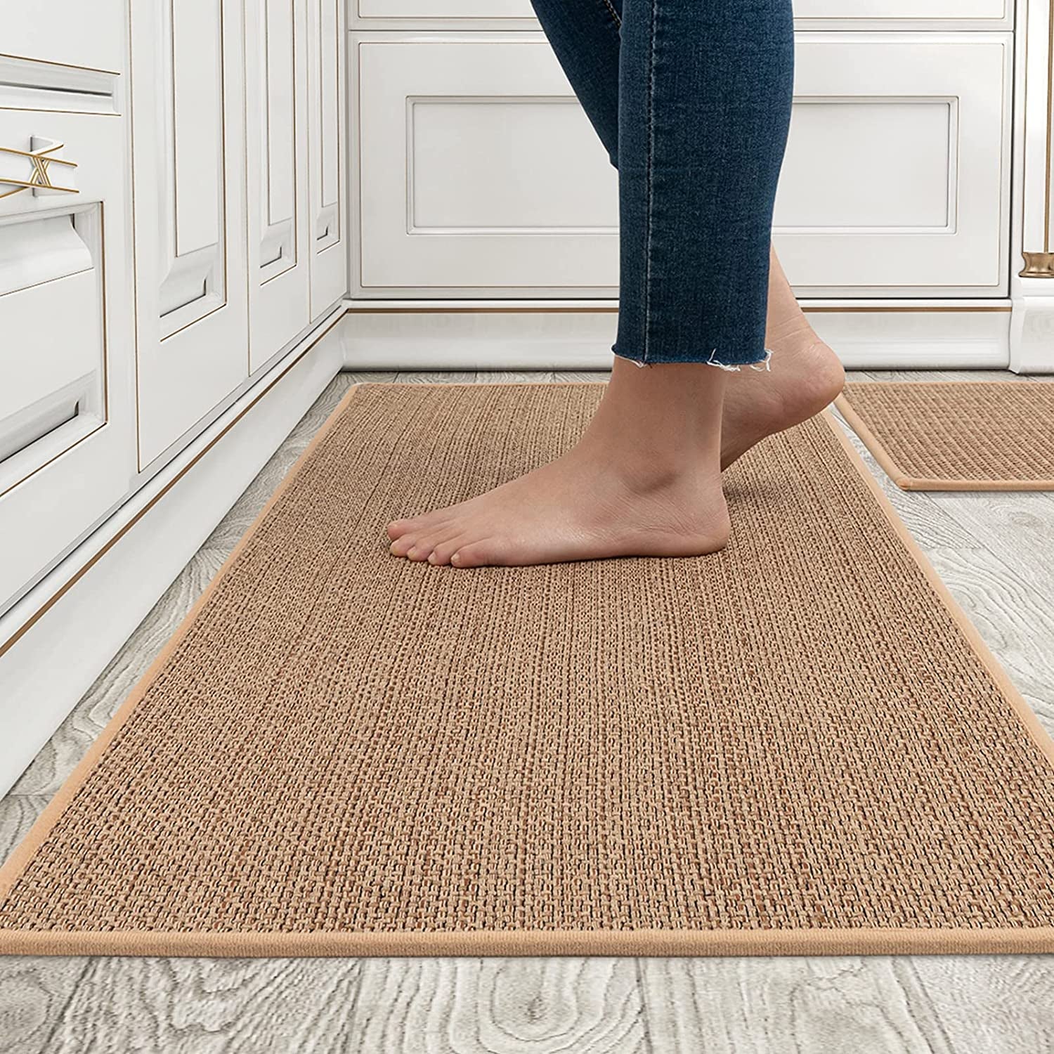 Kitchen Rugs and Mats Washable [2 PCS] Non-Skid Natural Rubber Kitchen Mats for Floor Runner Rugs Set for Kitchen Floor Front of Sink, Hallway, Laundry Room 17"X30"+17"X47" (Oats)