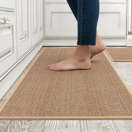 Kitchen Rugs and Mats Washable [2 PCS] Non-Skid Natural Rubber Kitchen Mats for Floor Runner Rugs Set for Kitchen Floor Front of Sink, Hallway, Laundry Room 17"X30"+17"X47" (Oats)