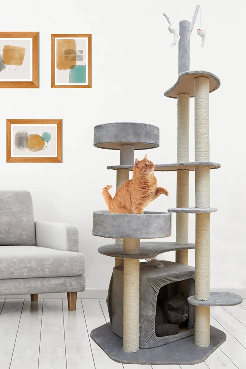 Cat Tree Cat Tower for Indoor Cats, 68" Tall Cat Tree House with Scratching Posts, Perch, Toys, Cat Activity Tree for Large Cats/Kittens, Cat Climbing Tower for Cat Play Rest