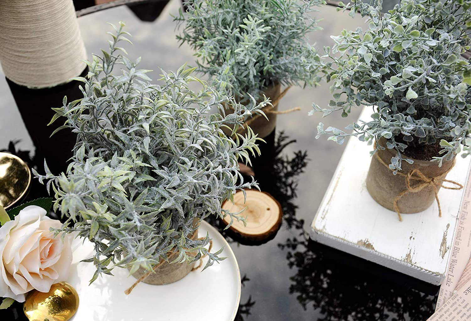 Small Fake Plants Mini Potted Artificial Plants Indoor for Home Office Farmhouse Kitchen Bathroom Table Decor