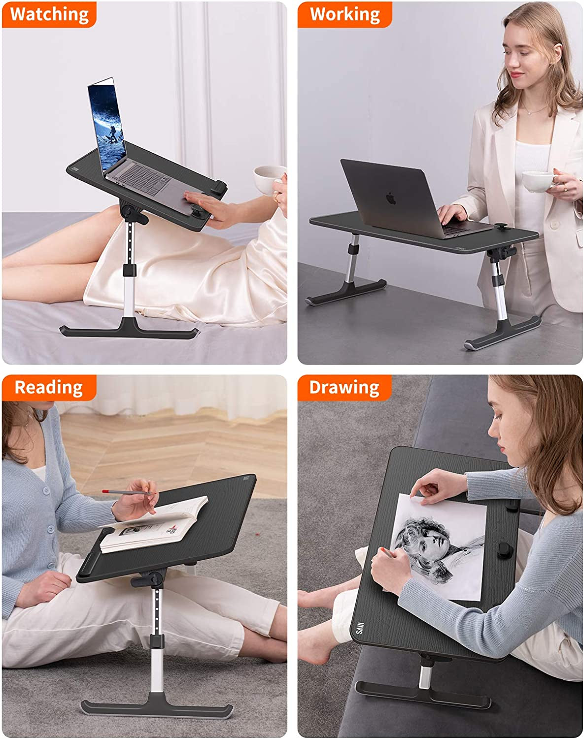 Laptop Desk for Bed, SAIJI Lap Desks Bed Trays for Eating Writing, Adjustable Computer Laptop Stand, Foldable Lap Table in Sofa and Couch (23.6 X 13,Black)