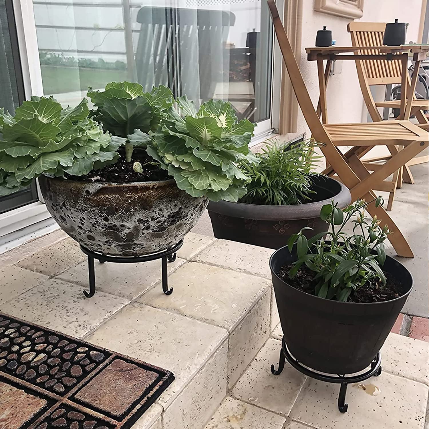 5 Pack Metal Plant Stands,Heavy Duty Potted Holder for Flower Pot,Indoor Outdoor Metal Rustproof Iron Garden Container round Supports Rack for Planter…