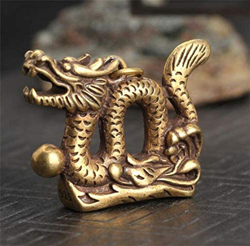 1.5Inch Fengshui Good Luck Chinese Antiques Collectible Pure Bronze Brass God Folk Exorcise Evil Chinese Zodiac Dragon Amulet Pendant Figurine Wealth Lucky Figurine Gift & Home Decor