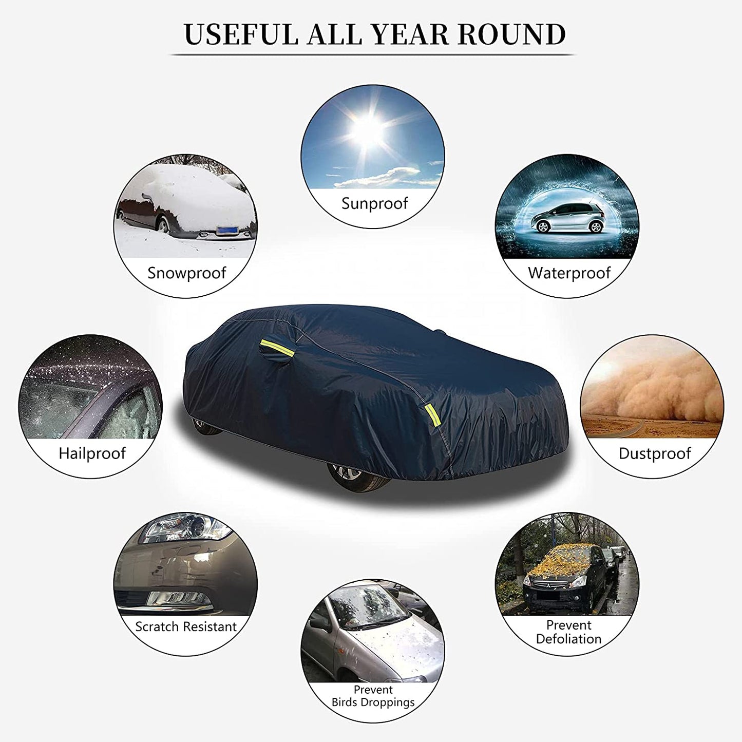 SAKAKI SAKAKI Car Cover Waterproof All Weather UV Protection Outdoor Full Car Cover Universal Fit for SUV up to 201" Black