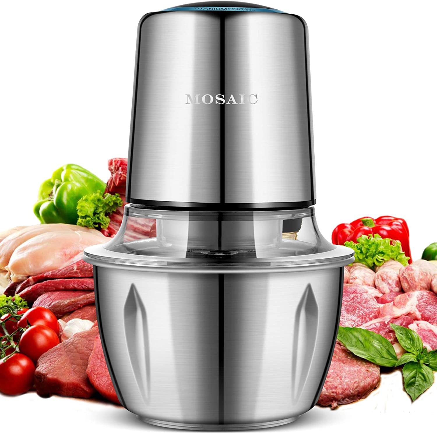 Electric Food Chopper,  Small Food Processor with Garlic Peeler and 4 Titanium Coating Blades, 5 Cup Stainless Steel Bowl for Fruit Vegetable Nuts Onion Meat Salad Chopper