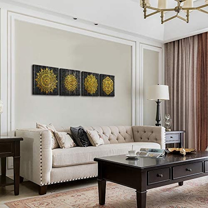 4 Piece Framed Canvas Wall Art for Living Room Family Bathroom Wall Decor Modern Kitchen Office Bedroom Decoration Black Pictures Golden Abstract Painting Inspiration Wall Artworks for Home Walls Art