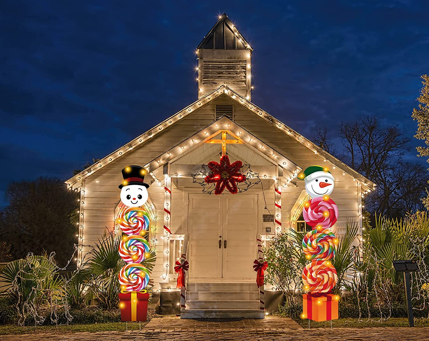 Outdoor Christmas Decorations Yard Stakes Signs with 40LED String Lights- New Year Giant Holiday Grinch Xmas Decor for Home Lawn Pathway Walkway Candyland Party- 50Inch