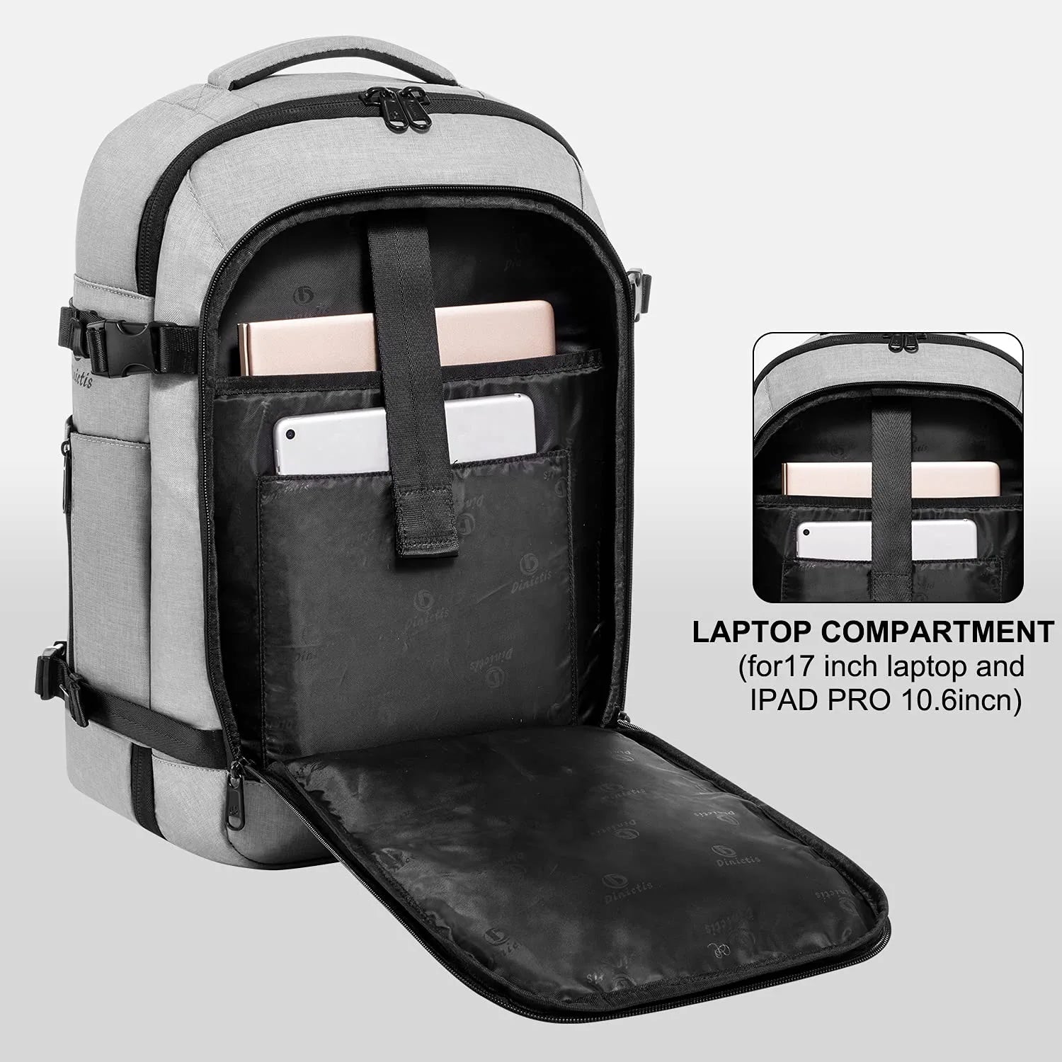 40L Travel Laptop Backpack for Men Women, Fit 17 Inch Notebook, Carry on Flight Approved Suitcase Backpack, Water Resistant Weekender Overnight Daypack, Grey
