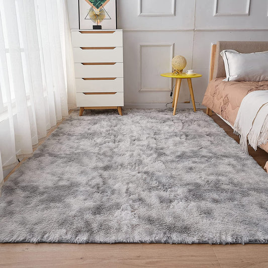Ultra Soft Indoor Modern Shag Area Rugs Fluffy Living Room Carpets for Children Bedroom Home Decor Nursery Shag Rug, Multiple Colors and Size Optional (5X7 Ft., Tie-Dyed Light Gray)