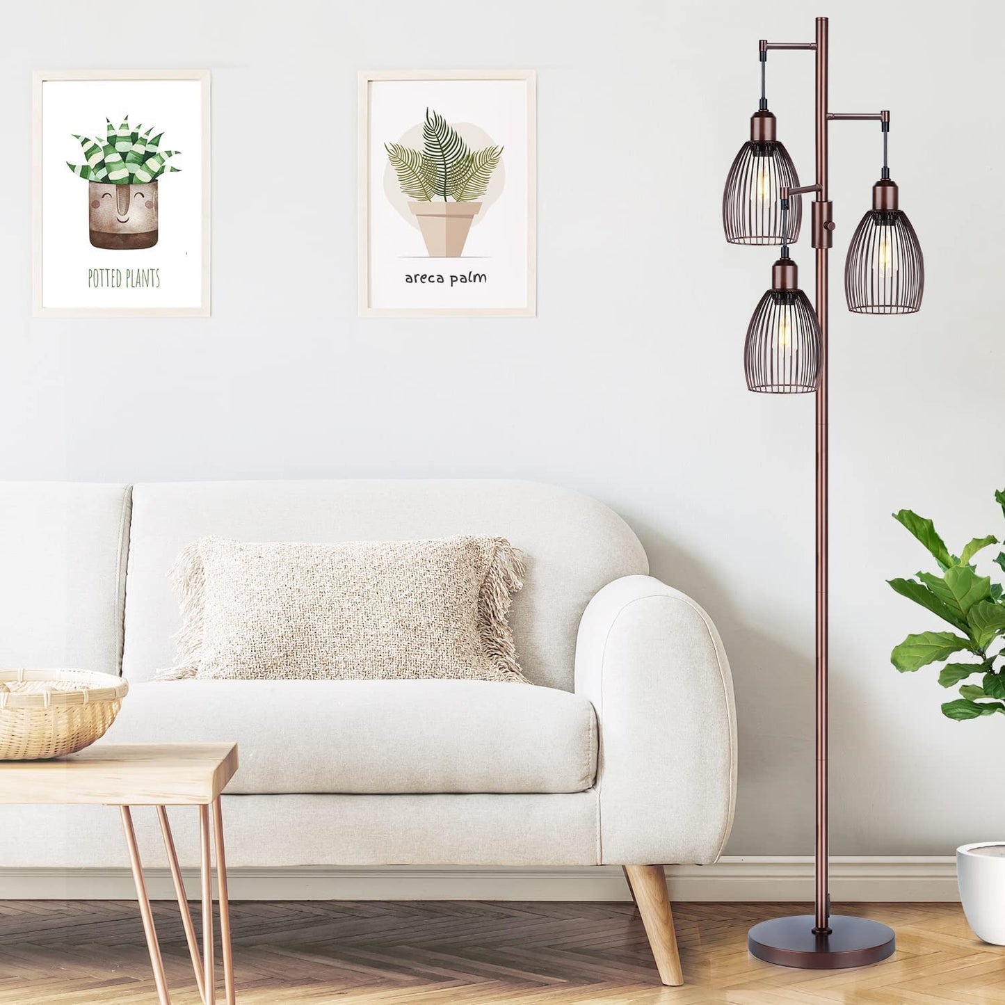 Industrial Floor Lamps for Living Room, Brown Tree Lamp with 6W LED Bulbs for Living Room Office Bederoom