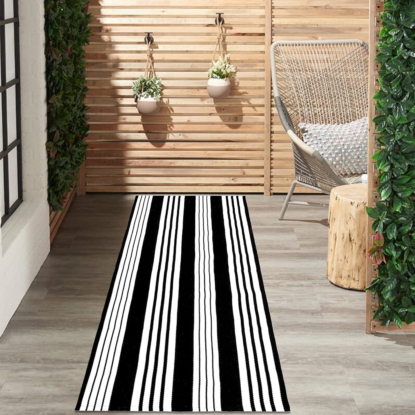 Hallway Runner Rug 2'X6', Black/White Rug Machine Washable Striped Kitchen Rug Runner Cotton Woven Indoor/Outdoor Rugs Laundry Room Rug Entryway Rug for Farmhouse/Bedroom/Bathroom