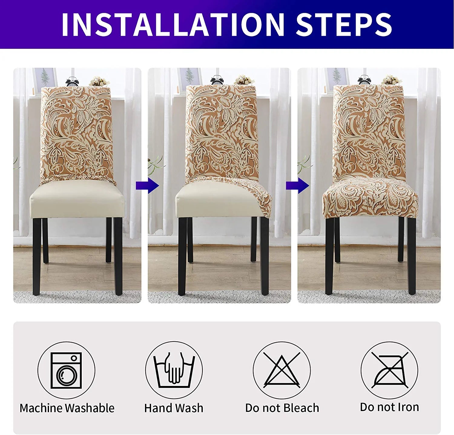 Chair Covers for Dining Room with Printed Patterns, Easy Slip-On Stretchy Dining Room Chair Covers Set of 6, Washable Dining Chair Covers, Great Decor for Home Party Banquet (6Pcs)