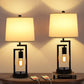 Table Lamps for Bedroom Set of 2,  3-Way Brightness Bedside Lamps with Dual USB Charging Ports, 22.6'' White Fabric Shade Farmhouse Nightstand Lamps for Bedroom, Living Room (LED Bulbs Included)