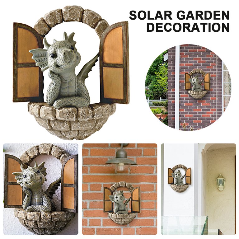 RELAX Courtyard Dinosaur Sculpture Wall Decoration, Weatherproof Resin Statue Miniatures, Lovely Dragon Garden Ornaments for Patio Yard (Dinosaur)