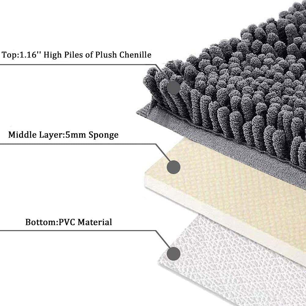 Bathroom Rug, Non-Slip Bath Mat 32"X20", Soft Cozy Shaggy Durable Thick Bath Rugs for Bathroom,Easier to Dry, Chenille Rugs for Bathtubs, Rain Showers and under the Sink (Dark Grey)