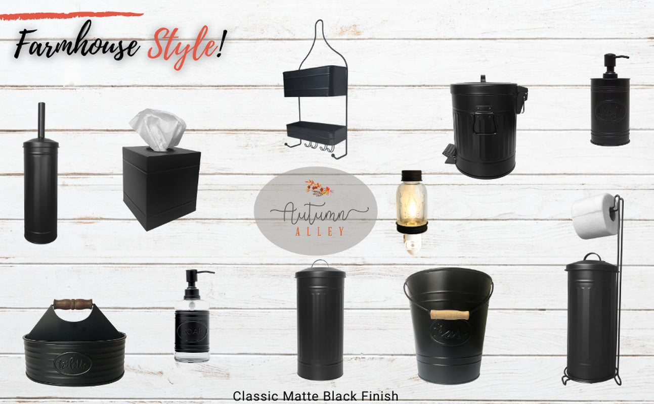 Autumn Alley Glass & Black Farmhouse Bathroom Accessories Set- 4 Pieces