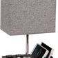 Fully Dimmable Table Lamp for Bedroom Living Room Dual USB Port -  Bedside Desk Lamp for Nightstand with Charging Station 2 Power Outlets, Grey Fabric Lampshade LED Bulb Included (Black/Grey)