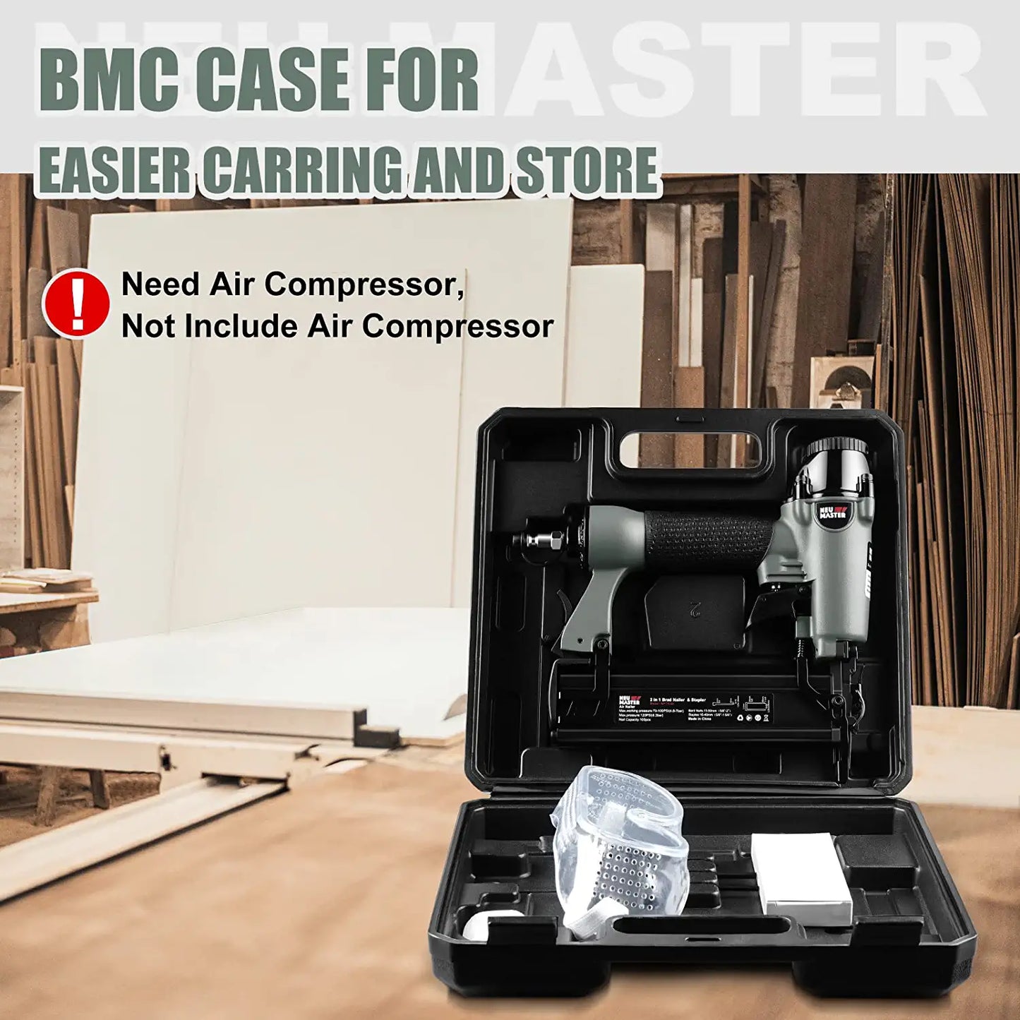 Pneumatic Brad Nailer,  2 in 1 Nail Gun Staple Gun Fires 18 Gauge 2 Inch Brad Nails and Crown 1-5/8 Inch Staples with Carrying Case and Safety Glasses