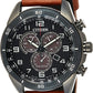 Men'S Eco-Drive Weekender Chronograph Watch in Black IP Stainless Steel with Brown Leather Strap, Black Dial (Model: AT2447-01E)