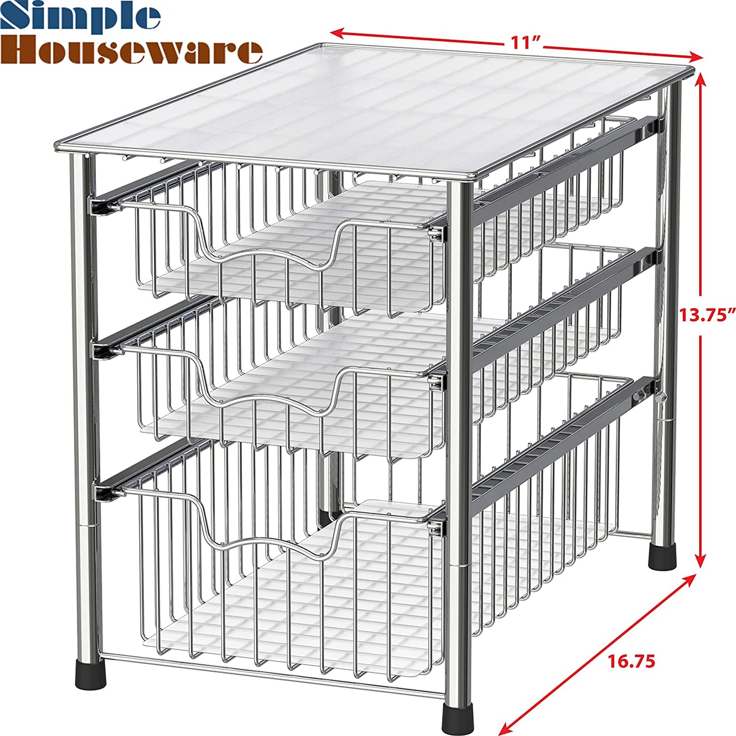 Stackable 3 Tier Sliding Basket Organizer Drawer, Chrome